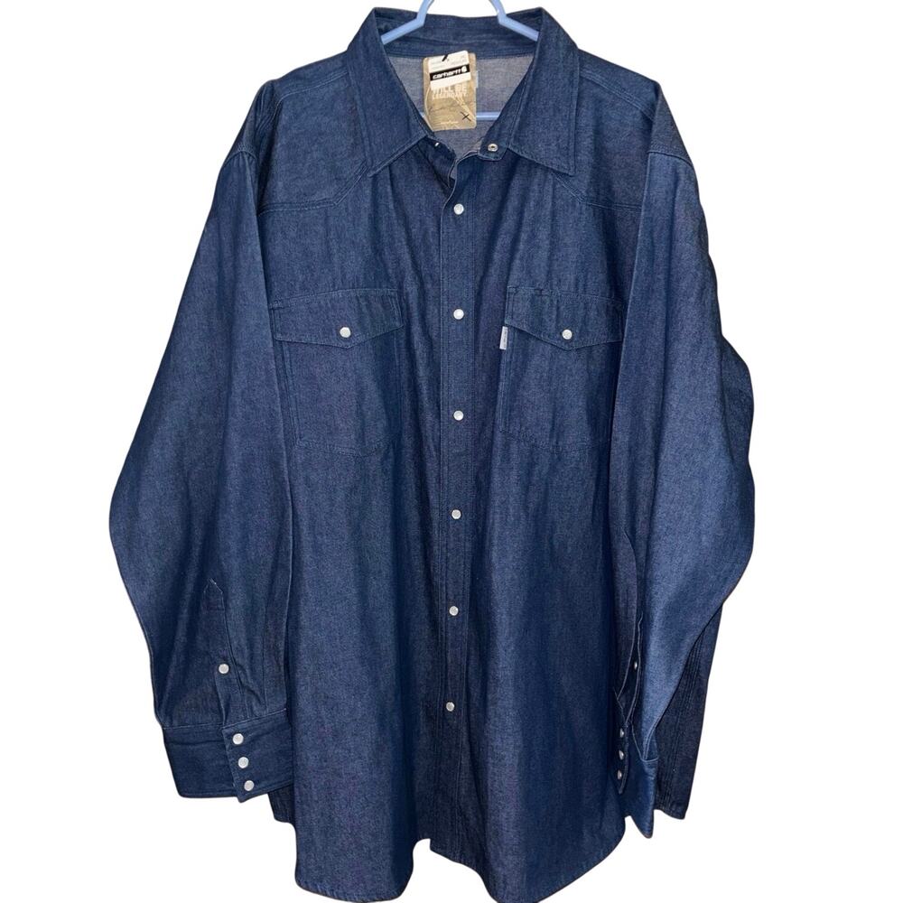 Carhartt IRR men’s relaxed fit heavy denim pearl snap long sleeve shirt NWT 3XL